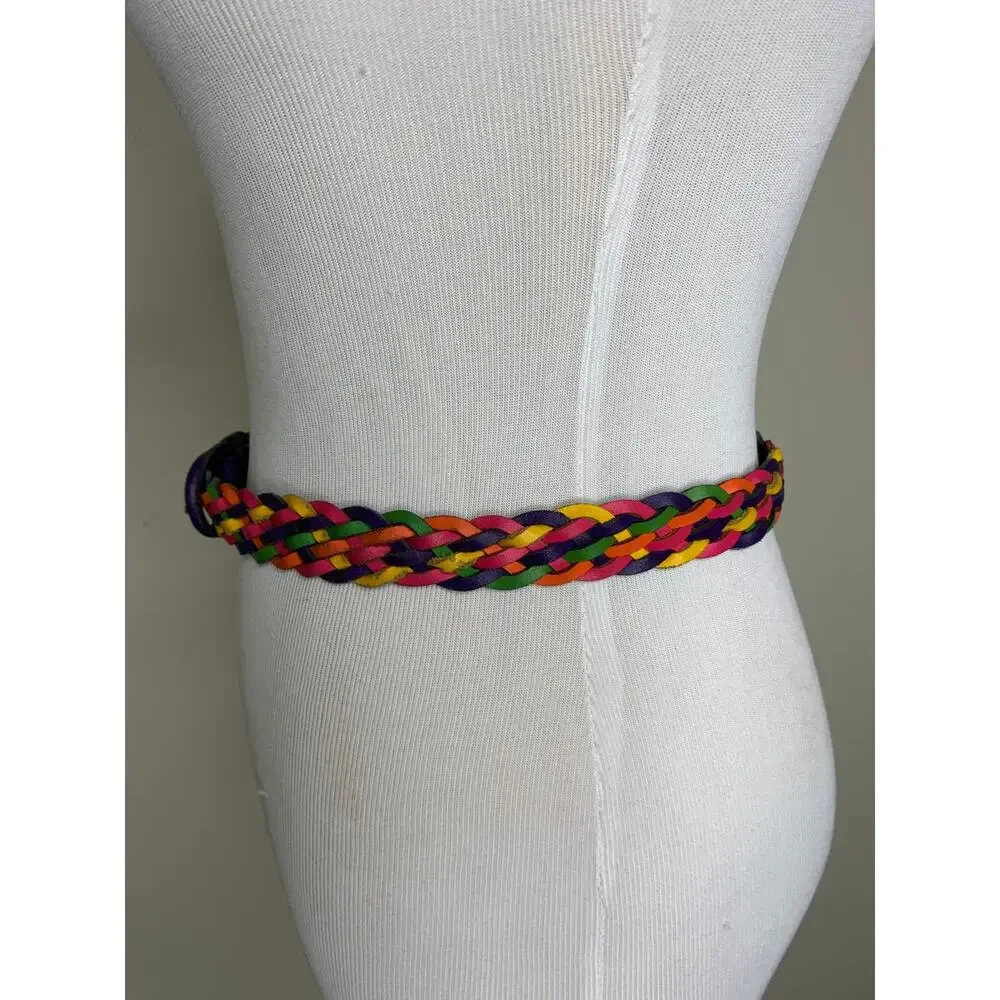 Multicolor Bright Braided Leather Belt Large